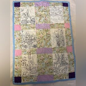 Handmade Easter Bunny Patchwork Coloring  Quilt - Pastel Purple, Pink, Blue
